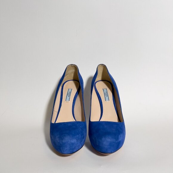 Prada High Heels Shoes Blue Suede Platform Pumps Stilettos Round Toe EU 41 US 11 - Picture 2 of 12